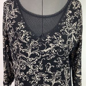 Emma James Semi Sheer Top w Polyester Lining Lace Trim Neck Sleeve & Hem Size XL